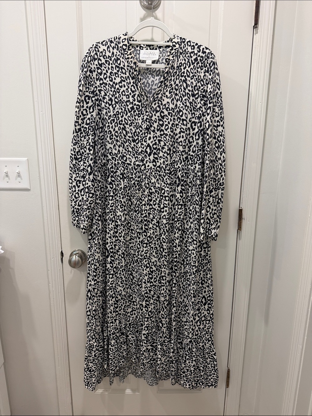 Mare Mare by Anthropologie Leopard Print Long Sleeve Maxi Dress - Black & White